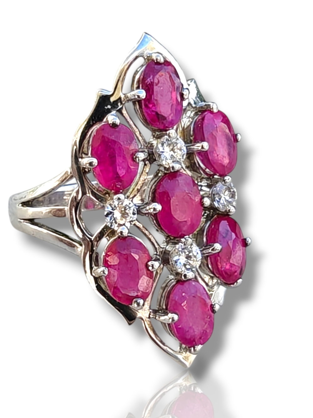 Solid 925 Sterling Silver Natural Ruby Womens Cluster Ring Size 7